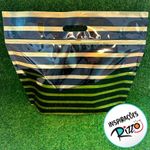 Sacola Metalizada com Zip P - Listras Preto/Ouro - 1 unidade - Cromus - Magazine 25