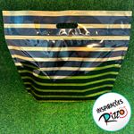 Sacola Metalizada com Zip - 46x43x5cm - Listrado Preto/Dourado - 1 unidade - Cromus - Magazine 25