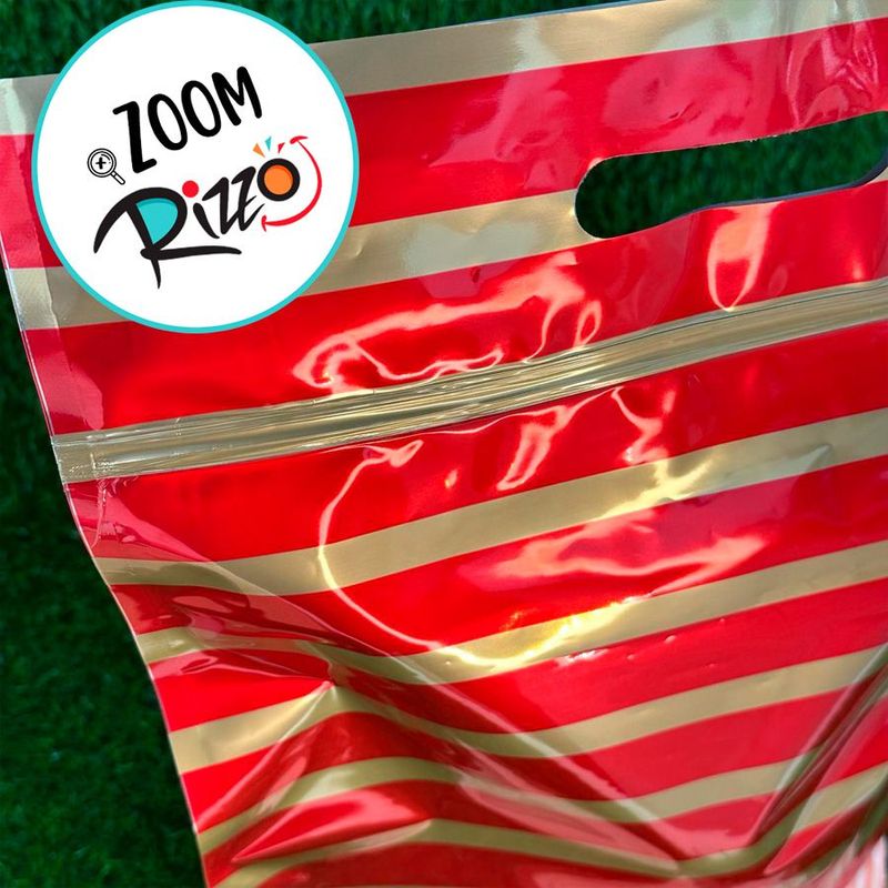 Sacola Metalizada com Zip - 46x43x5cm - Listrado Vermelho/Dourado - 1 unidade - Cromus - Magazine 25