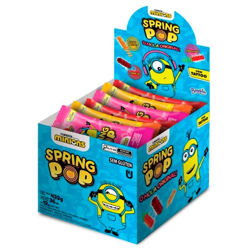 Pirulito Mola Spring Pop Minions Sortido com Tattoo c/36 - BeneVia