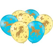 Balão de Festa Decorado Unicornio 9" 23cm - Amarelo e Azul - 25 unidades - Festcolor - Magazine 25