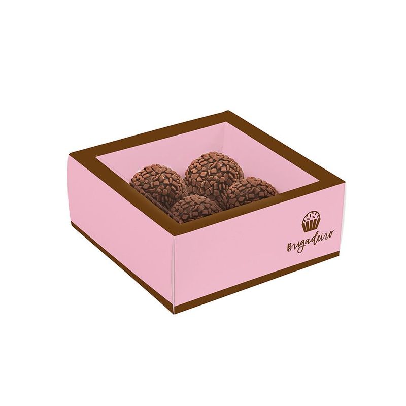 Caixa para 4 Brigadeiros 10,6x10,6x4,5cm Brigadeiro Rosa - 10 unidades - Cromus - Magazine 25