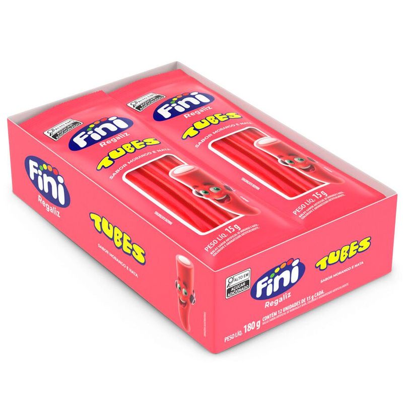 Tubes Morango e Nata - 180g - 12 unidades - Fini - Magazine 25