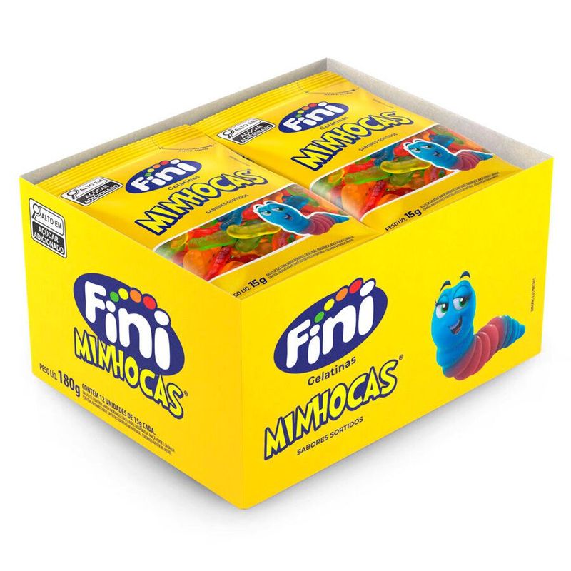 Minhoca de Gelatina Sortidos - 180g - 12 unidades - Fini - Magazine 25