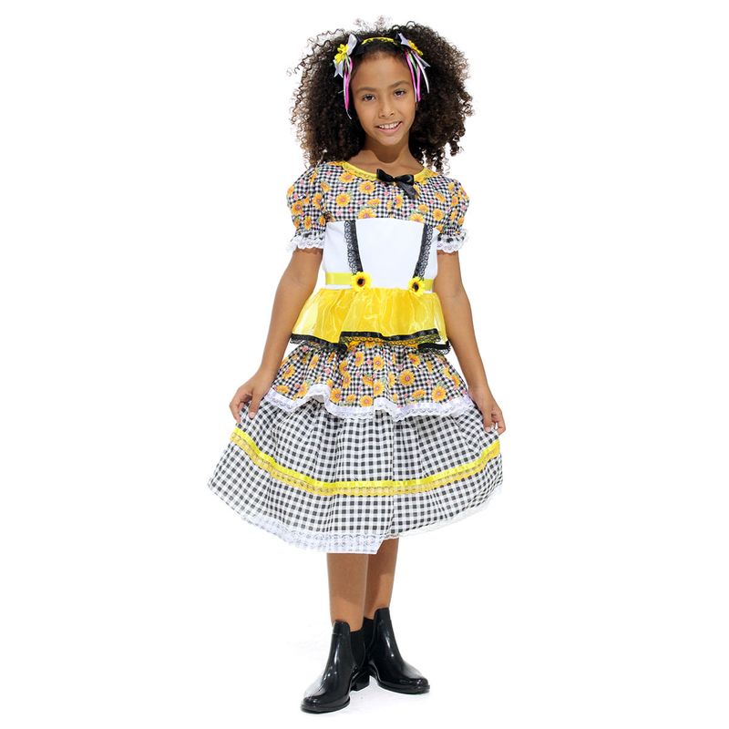 Fantasia Caipira Vestido Chiquinha Sortida com Tiara Infantil  Festa Junina
 Girassol G