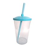 Copo de Plástico com Tampa e Canudo 300ml - Azul Claro - 1 unidade - Magazine 25