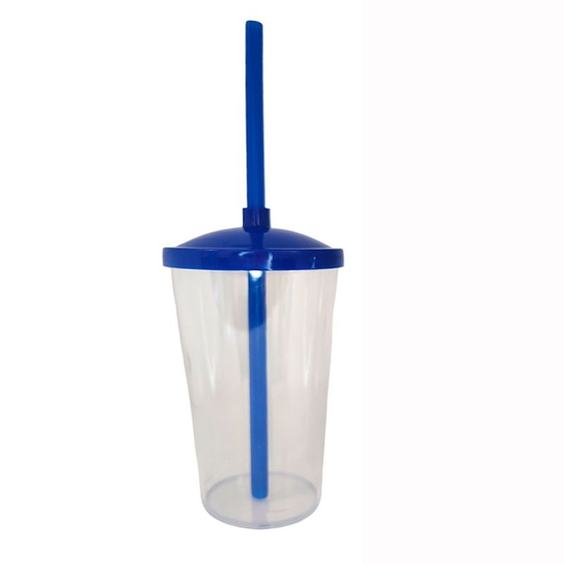 Copo de Plástico com Tampa e Canudo 300ml - Azul Royal - 1 unidade - Magazine 25