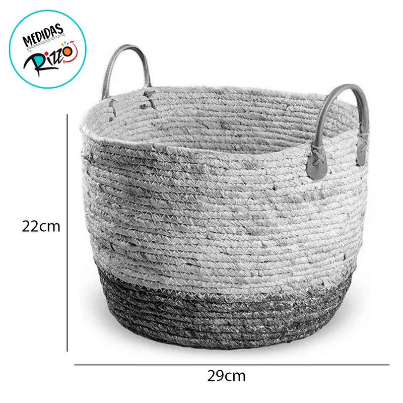 Cesto decorativo Elegance de Seagrass Natural e Cinza com alça - 29x29x22cm - 1 unidade - Magazine 25