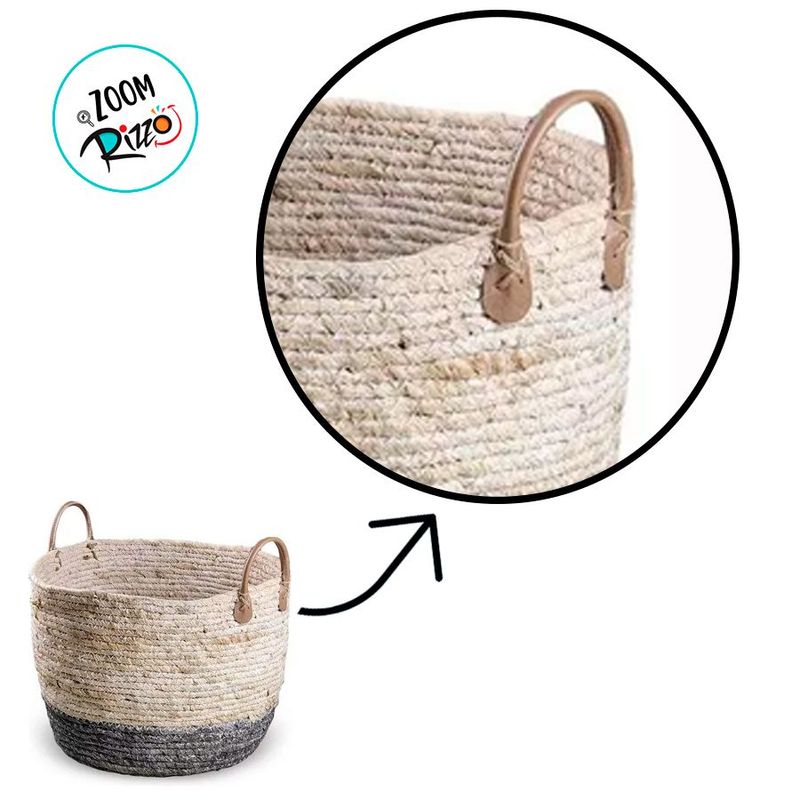 Cesto decorativo Elegance de Seagrass Natural e Cinza com alça - 29x29x22cm - 1 unidade - Magazine 25