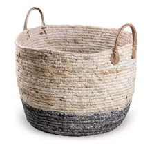 Cesto decorativo Elegance de Seagrass Natural e Cinza com alça - 29x29x22cm - 1 unidade - Magazine 25