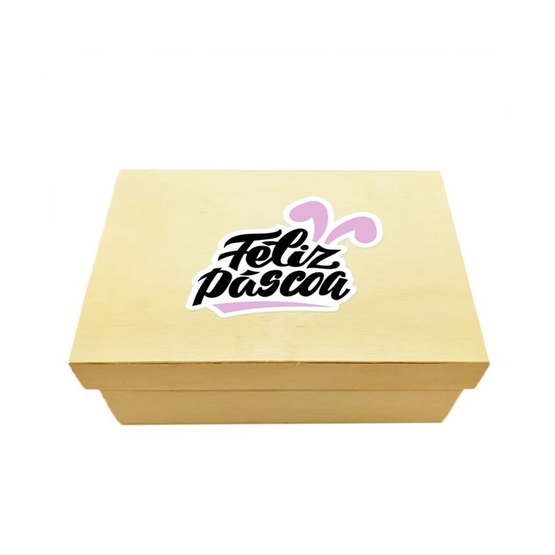 Caixa de Madeira c/ Tampa G - Feliz Páscoa Rosa - 1 unidade - Magazine 25