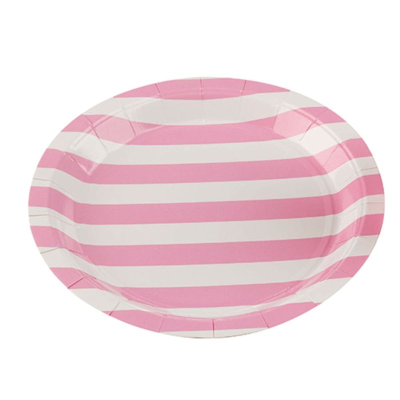 Prato Papel Biodegradável Listrado Rosa Bebe - 10 un -  18 cm - Silver Festas