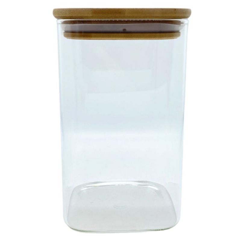 Pote de Vidro Hermético com Tampa de Bambu - 10x15cm - 1,050l - 1 unidade - Magazine 25