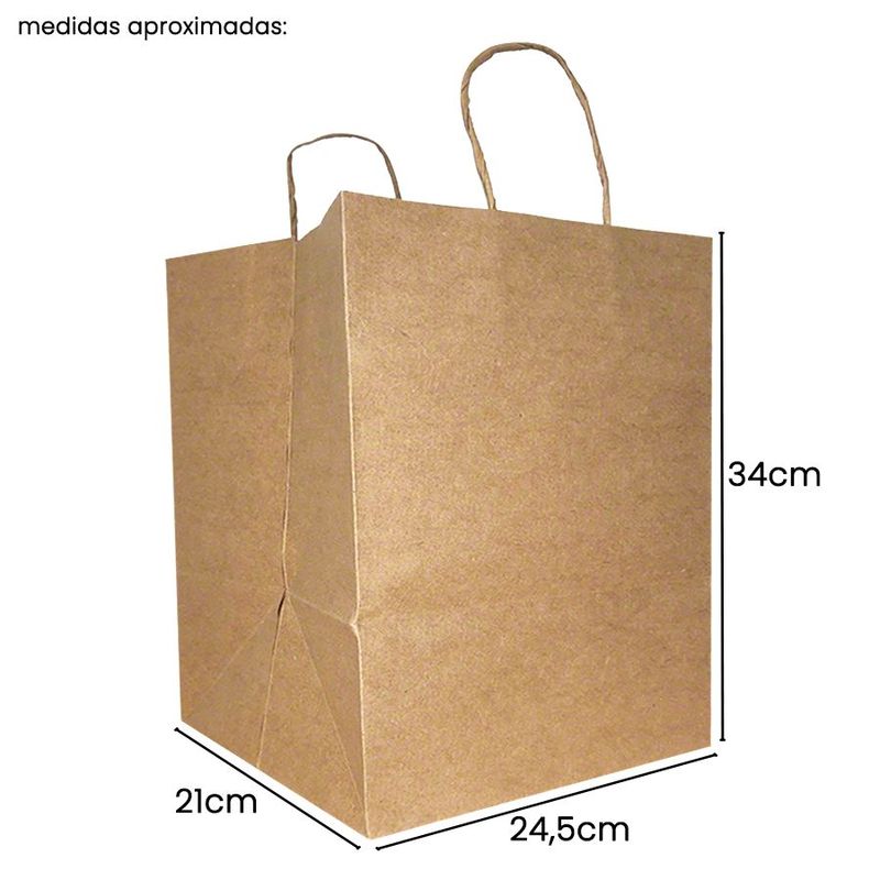 Sacola de Papel Kraft Premium Fundo Largo D-34 - 34x24,5x21cm - 10 unidades - Rizzo Embalagens