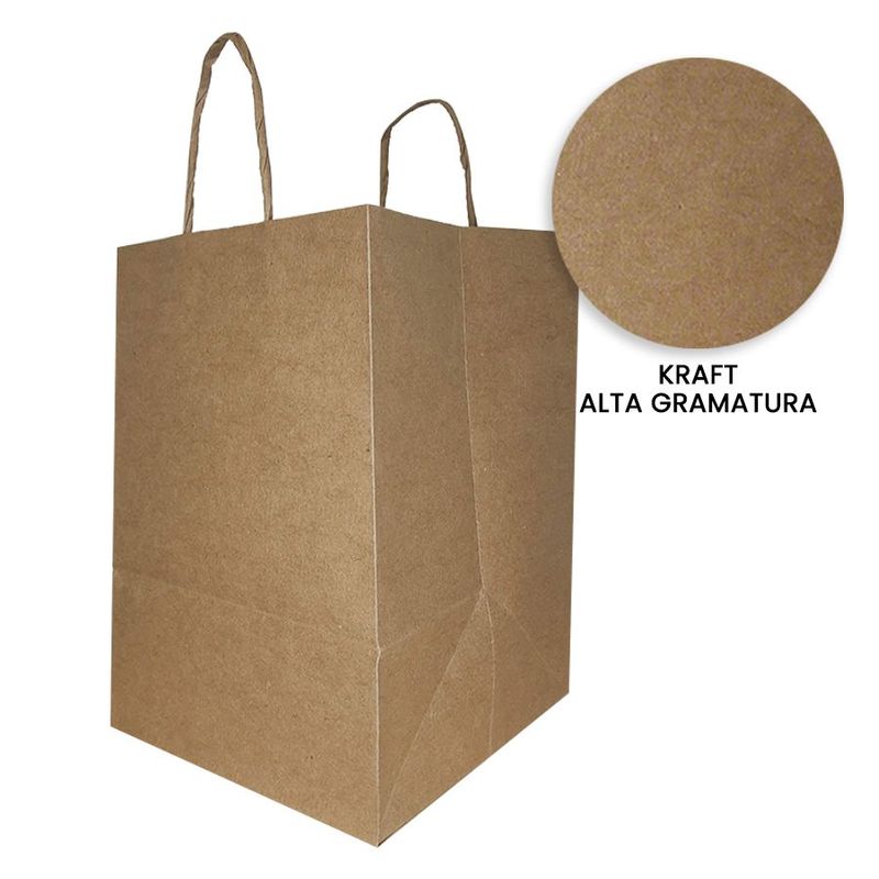 Sacola de Papel Kraft Premium Fundo Largo D-34 - 34x24,5x21cm - 10 unidades - Rizzo Embalagens