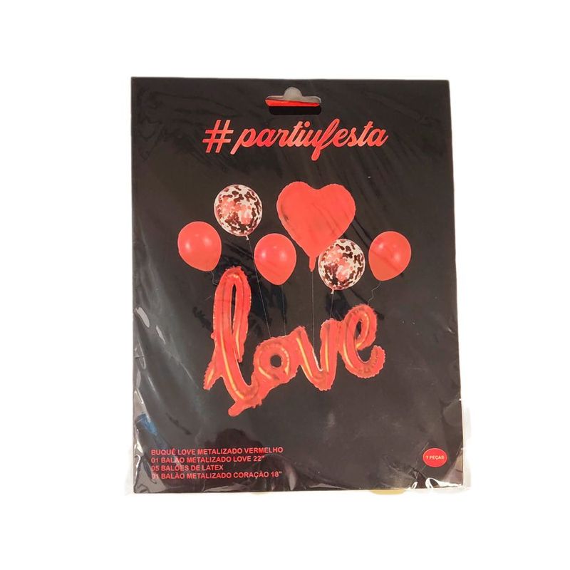 Kit Buque Balões Love Metalizado Vermelho - Buquê com 7 Balões - 1 unidade - Magazine 25