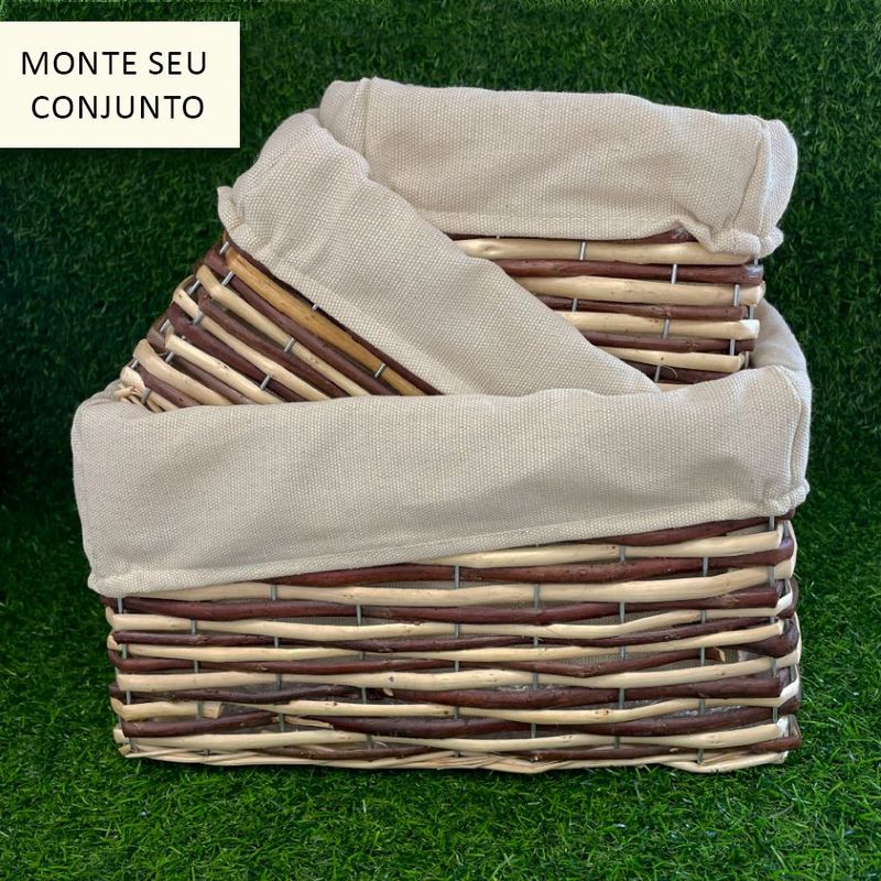 Cesta Retangular com Tecido M - Bege - 25x20x14cm - 1 unidade - Magazine 25