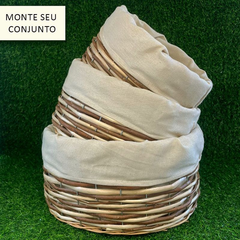 Cesta Oval com Tecido P - Bege - 21x15x13cm - 1 unidade - Magazine 25