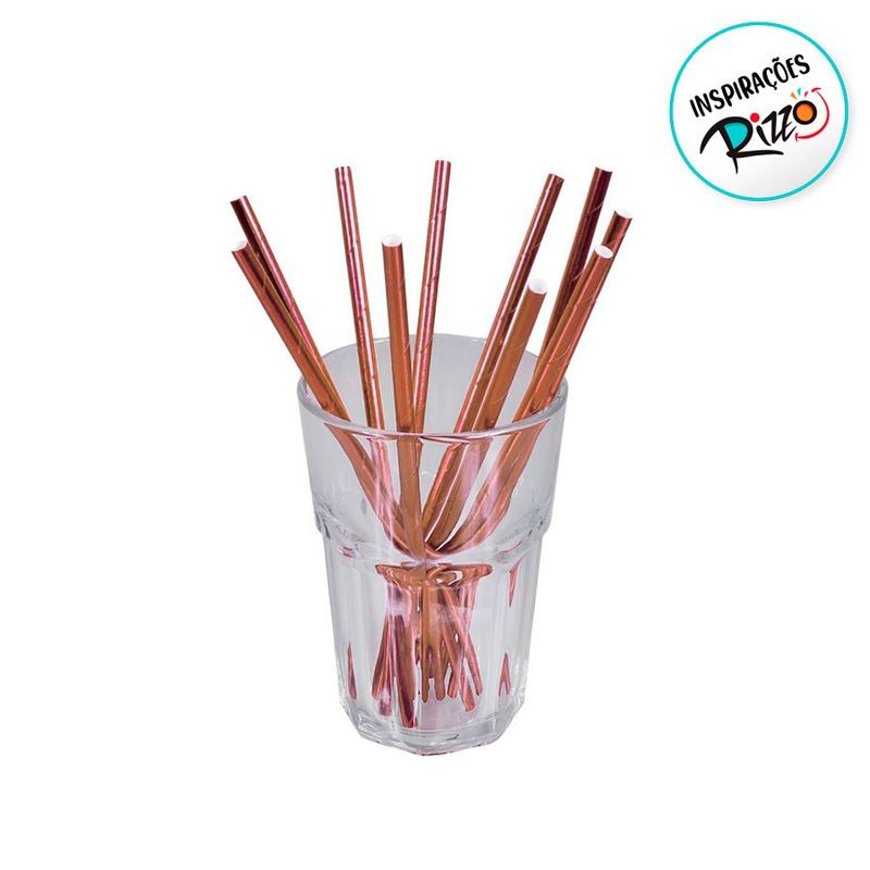 Canudos de Papel Metalizado - Rose - 25 unidades - Magazine 25