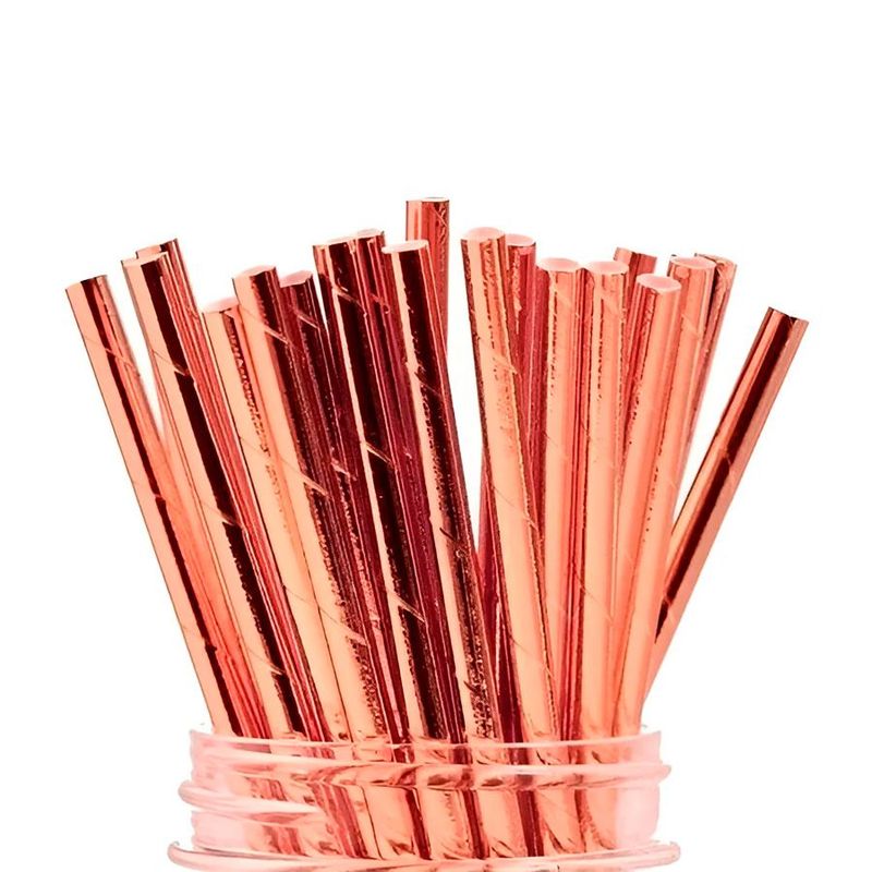 Canudos de Papel Metalizado - Rose - 25 unidades - Magazine 25
