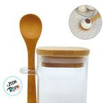 Pote de Vidro Hermético com Tampa e Colher de Bambu - 12x6cm - 300ml - 1 unidade - Magazine 25