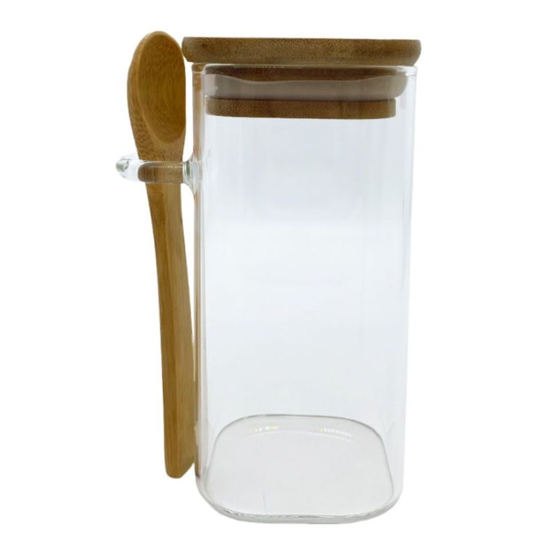 Pote de Vidro Hermético com Tampa e Colher de Bambu - 12x6cm - 300ml - 1 unidade - Magazine 25