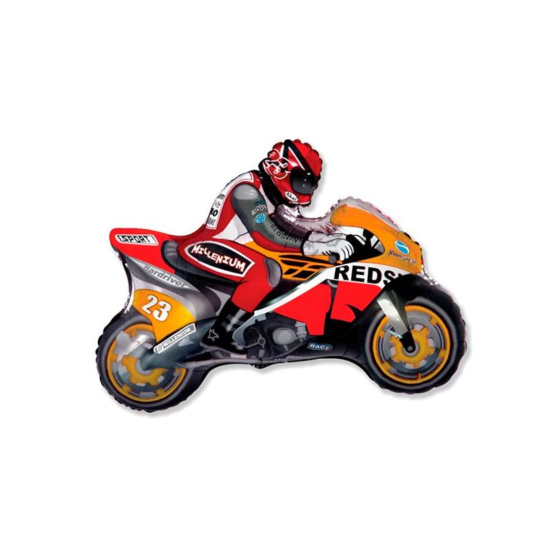 Balão de Festa Metalizado 36" 93cm - Moto Racing Laranja - 1 unidade - Rizzo