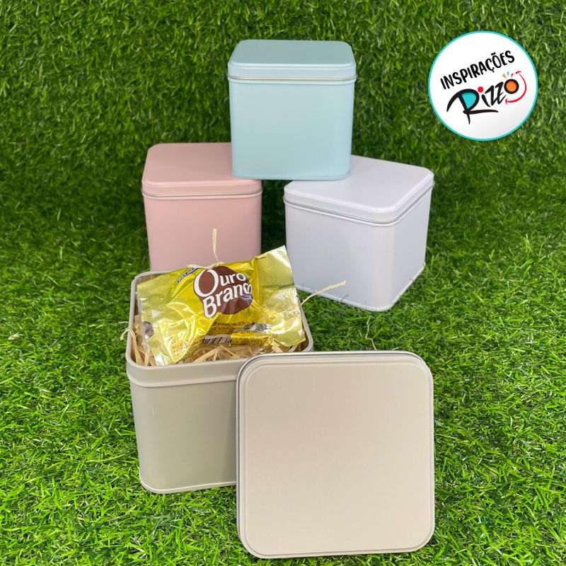 Lata de Metal Quadrada - Cinza - 8,5x8cm - 1 unidade - Magazine 25