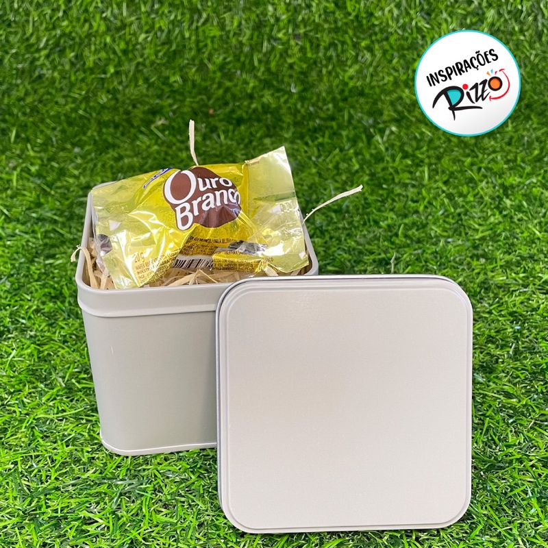 Lata de Metal Quadrada - Cinza - 8,5x8cm - 1 unidade - Magazine 25