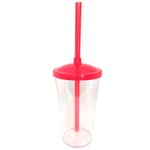Copo de Plástico com Tampa e Canudo 300ml - Vermelho - 1 unidade - Magazine 25
