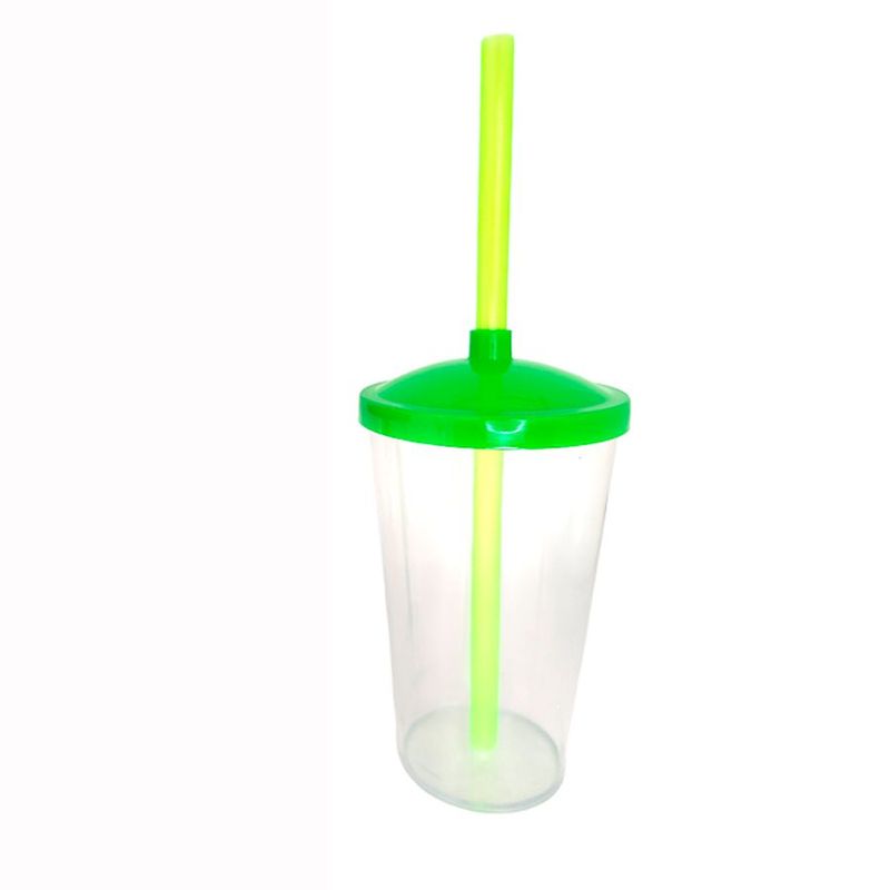Copo de Plástico com Tampa e Canudo 300ml - Verde Neon - 1 unidade - Magazine 25