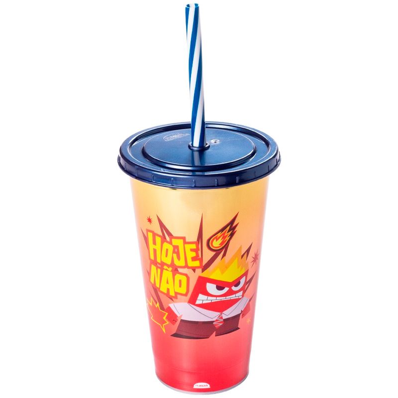 Copo de Plástico com Tampa e Canudo - Divertidamente 2 - Hoje Não - 500ml  - 1 unidade - Plasútil - Magazine 25