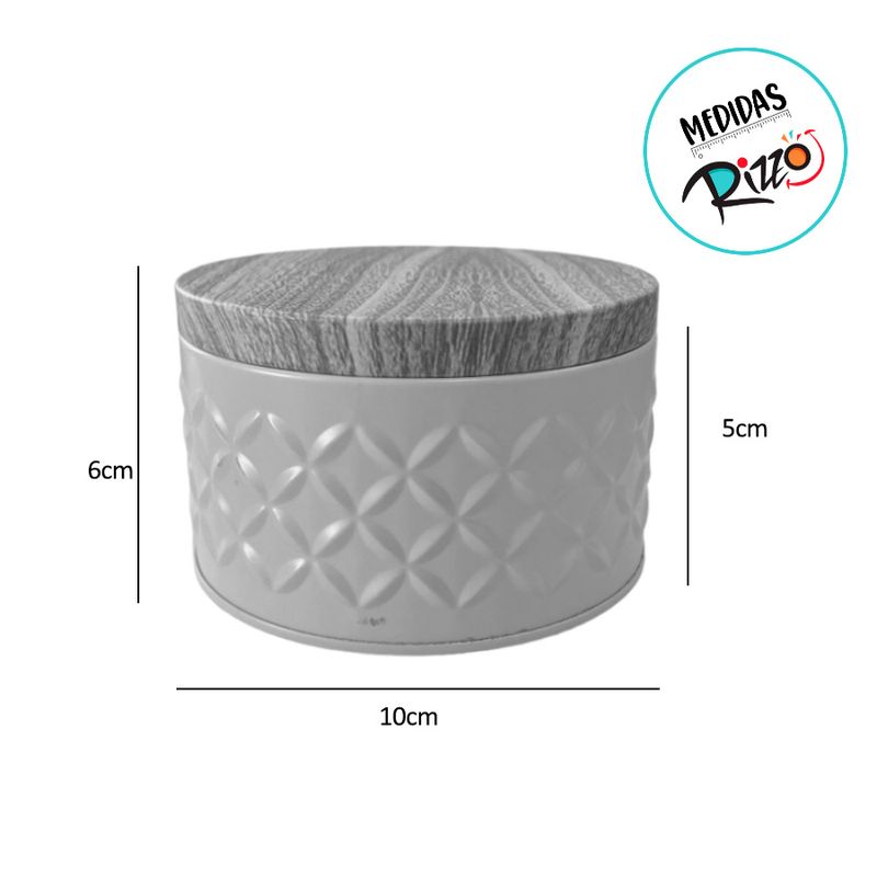 Lata de Metal Redonda Texturizada - Branca - 10x6cm - 1 unidade - Magazine 25