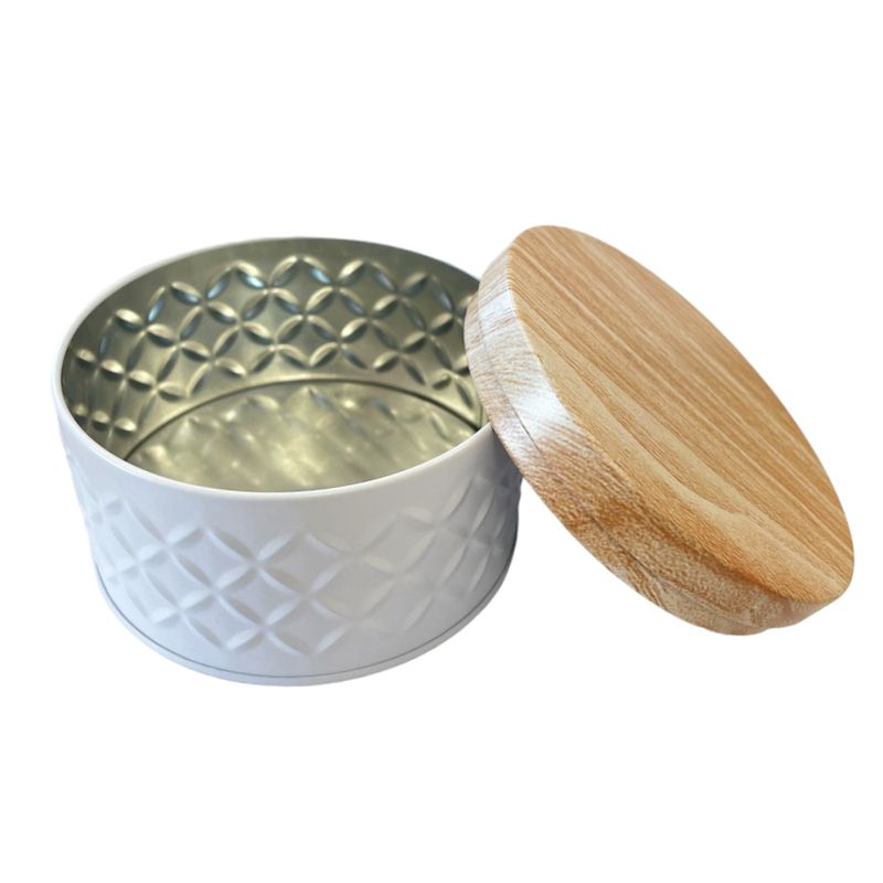 Lata de Metal Redonda Texturizada - Branca - 10x6cm - 1 unidade - Magazine 25