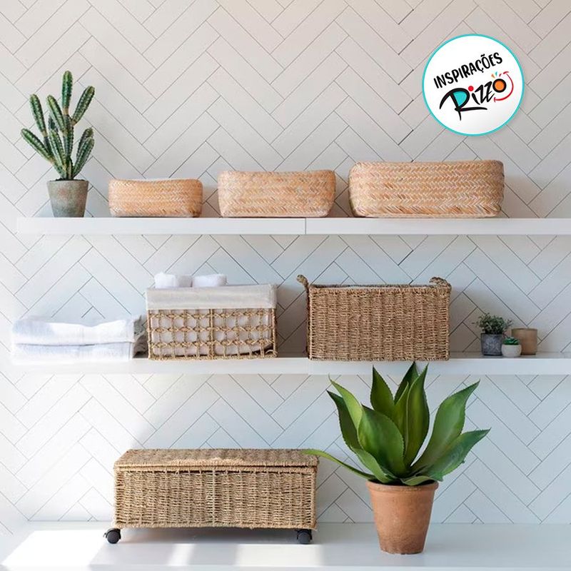 Cesta Decorativa Irai de Seagrass com Alça -32x33x13cm - 1 unidade - Rizzo