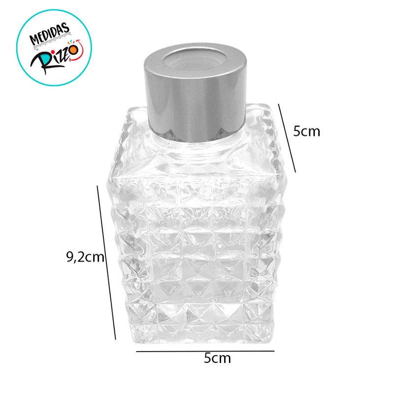 Frasco para Aromatizador e Difusor de Vidro Bucarest  com Tampa Prata - Transparente - 70ml - 1 unidade - Magazine 25