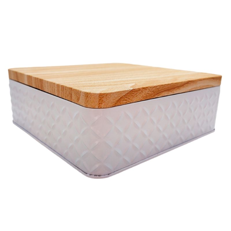 Lata de Metal Quadrada Texturizada - Branco - 17x6cm - 1 unidade - Magazine 25