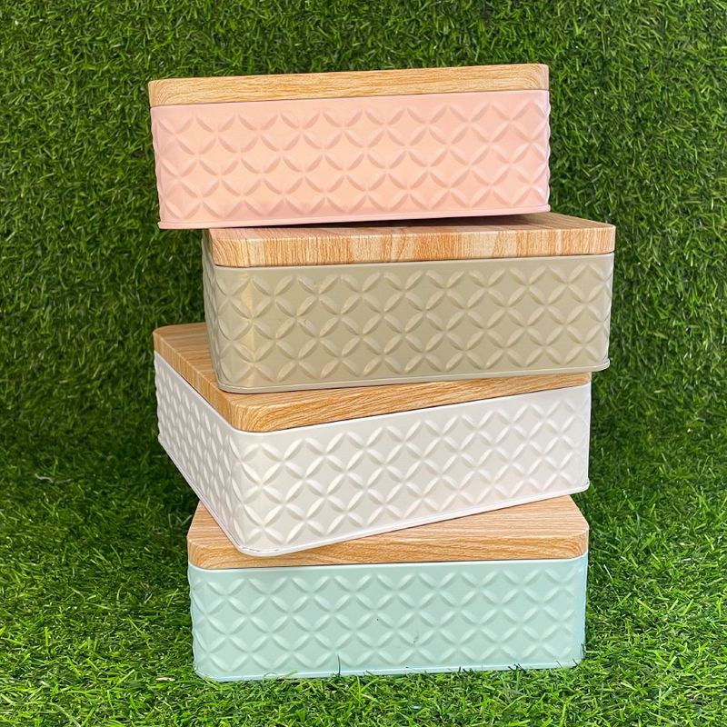 Lata de Metal Quadrada Texturizada - Branco - 17x6cm - 1 unidade - Magazine 25
