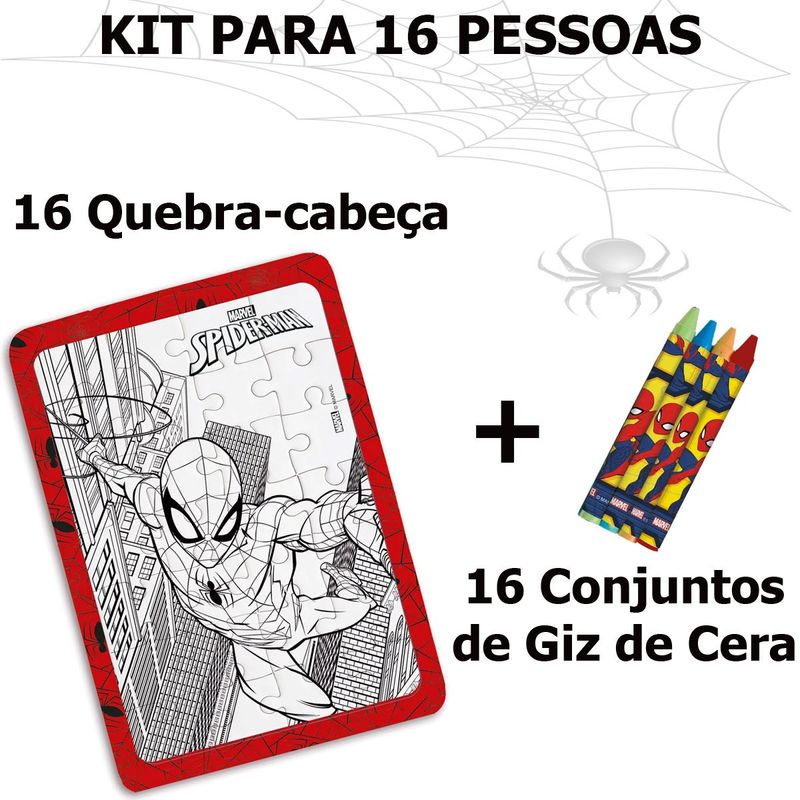 Lembrancinha Infantil - Quebra-Cabeça com Giz de Cera Homem-Aranha Spiderman - 16 Kits