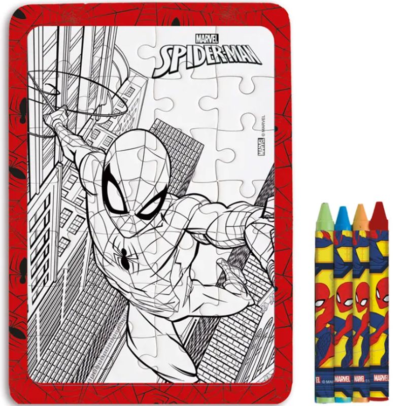 Lembrancinha Infantil - Quebra-Cabeça com Giz de Cera Homem-Aranha Spiderman - 16 Kits