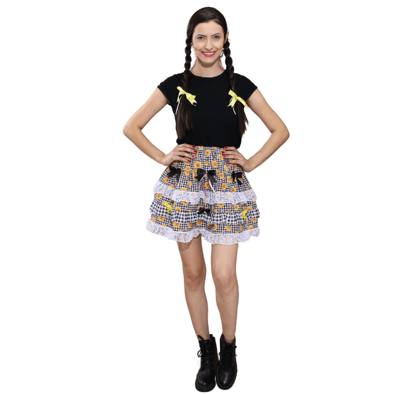 Saia Junina  Preta de Girassol Adulto Abrakadabra Fantasias 
 PP
