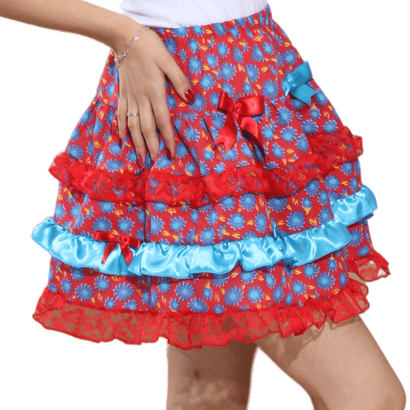 Saia Junina Vermelho Com Flor Azul Abrakadabra Fantasias
 P