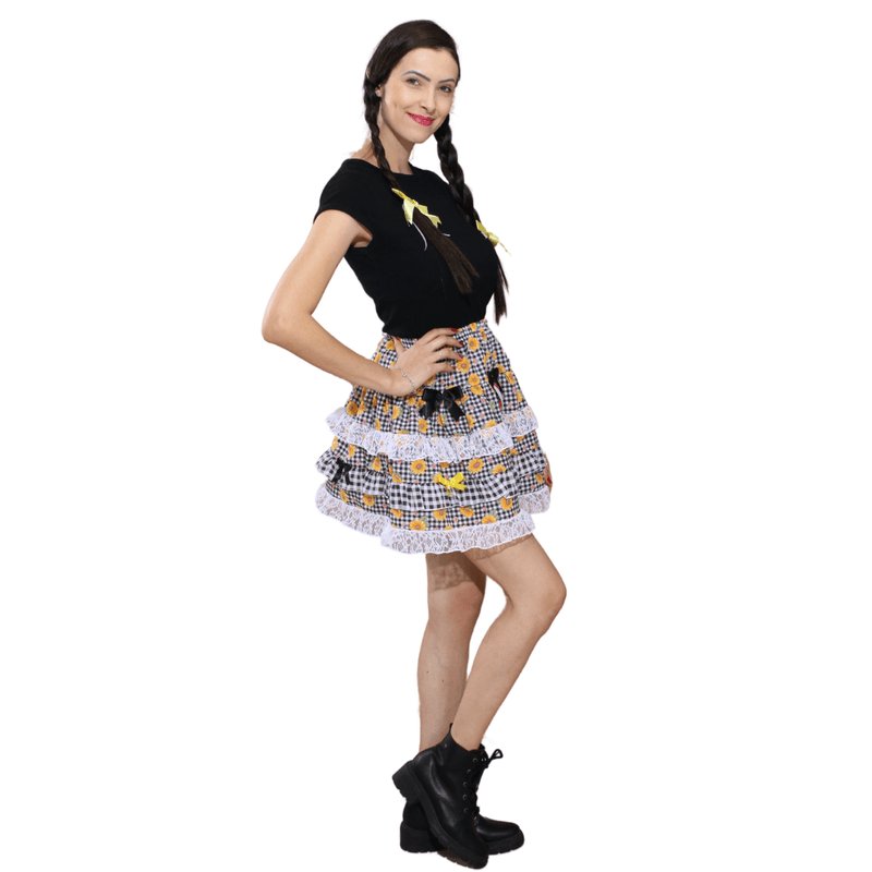 Saia Junina  Preta de Girassol Adulto Abrakadabra Fantasias 
 P