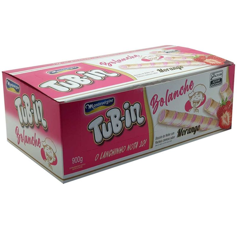 Tubinho de Wafer Tub In Recheio Bolanche Morango 30g c/30- Montevérgine