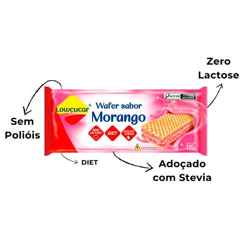 Biscoito Wafer Recheado Diet Morango 115g - Lowçúcar