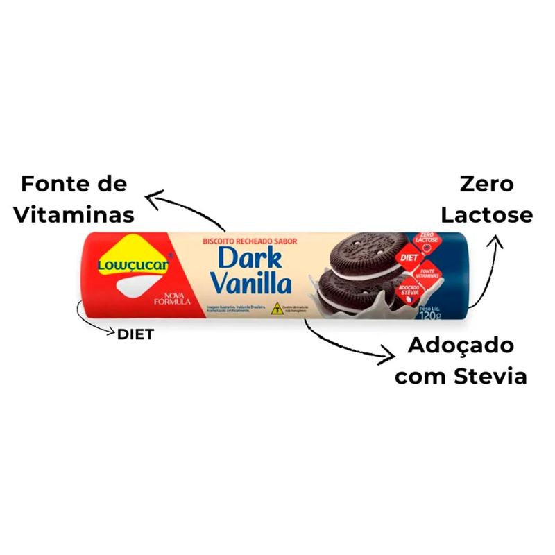 Biscoito Recheado Diet Dark Vanilla 120g - Lowçúcar