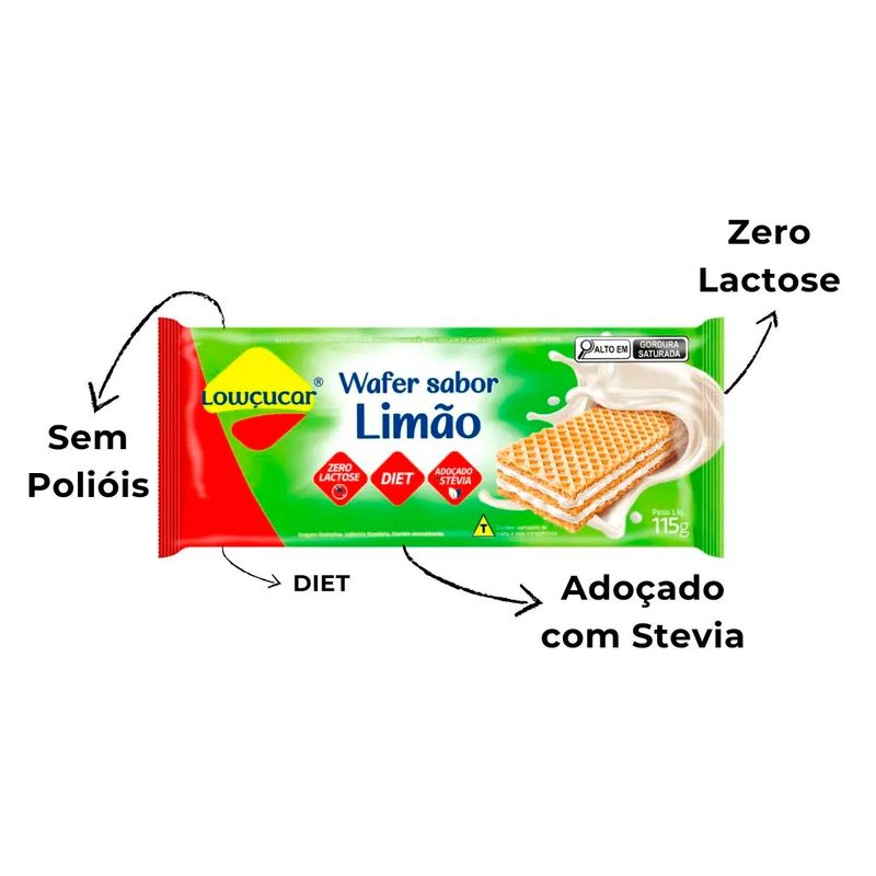 Biscoito Wafer Recheado Diet Limão 115g - Lowçúcar