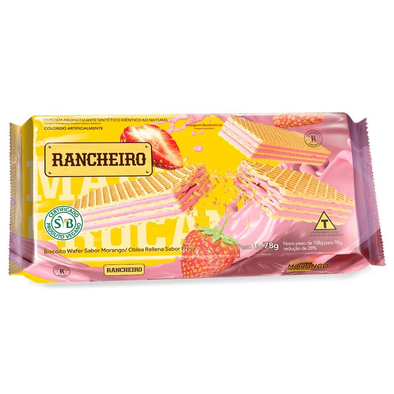 Biscoito Wafer Recheado Morango 78g - Rancheiro