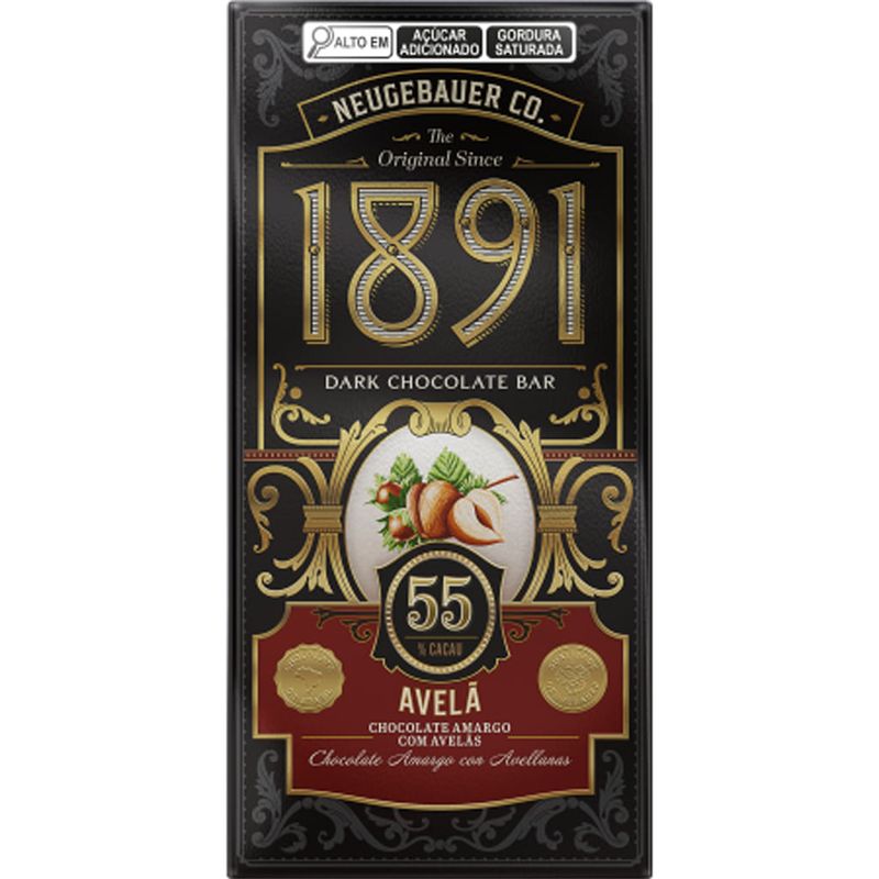 Tablete de Chocolate Amargo com Avelãs 55% Cacau 90g - Neugebauer