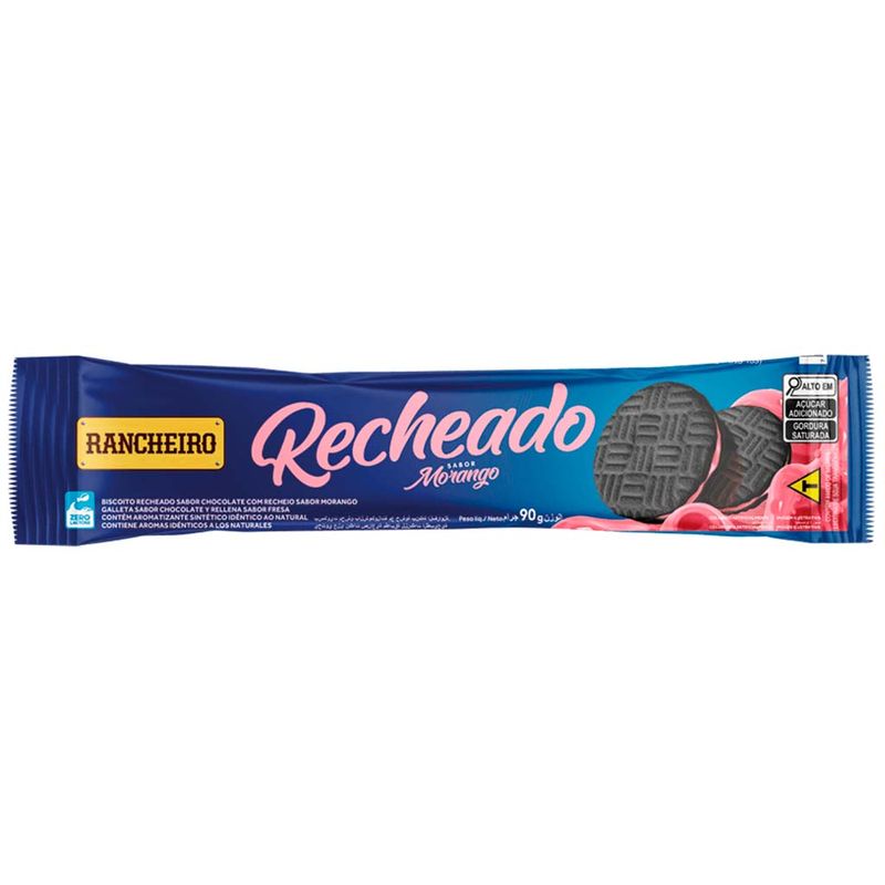 Biscoito Chocolate Recheio Morango 90g - Rancheiro